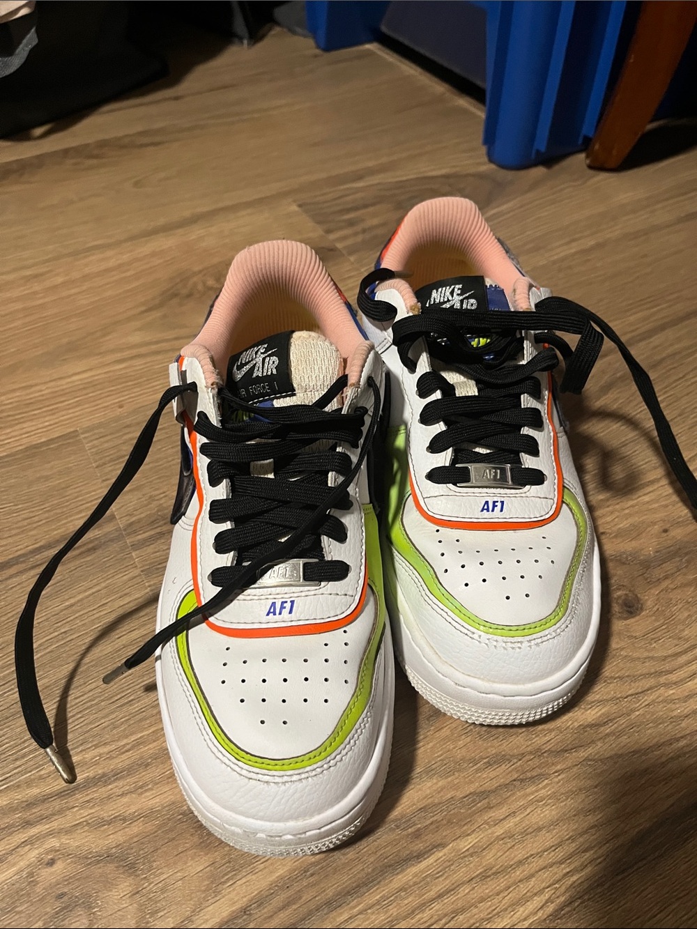 Nike Air Force Force 1: White Sneakers with Pink, Lime & Orange Accents